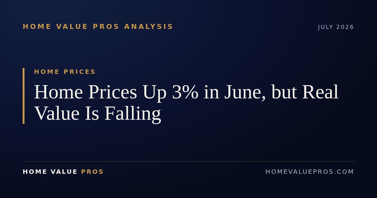 Home Prices Up 3% in June, but Real Value Is Falling
